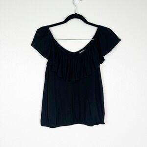 Express Women's Short Sleeve Ruffle Blouse Black Sz S‎
